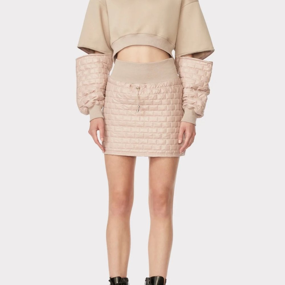Herve by Herve Leger Mushroom Beige Quilted Mini Skirt Size XS NWT $175